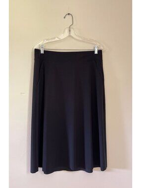 Athleta Womens Large Black Knee-Length Skirt Slit Pockets Elastic Waist